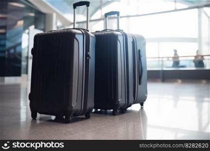 Airport travel luggage. Plane departure. Generate Ai. Airport travel luggage. Generate Ai