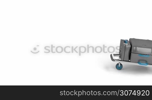 Airport trolley drive from right to left on white background