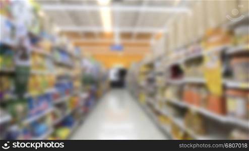 aisle and product selling in supermarket grocery store - blur for use as background