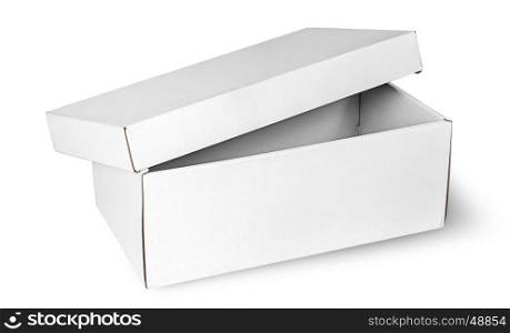Ajar empty white box with lid isolated on white background
