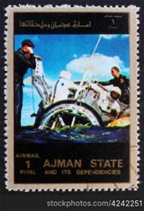 AJMAN - CIRCA 1973: a stamp printed in the Ajman shows Gemini Recovery, Spaceflight Program, circa 1973