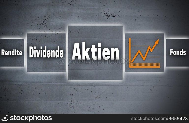 Aktien (in german shares, dividend, yield, fund) touchscreen concept background.. Aktien (in german shares, dividend, yield, fund) touchscreen concept background