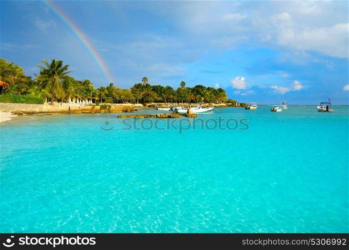 Akumal beach rainbow in Riviera Maya of mayan Mexico