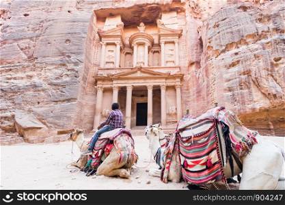 Al Khazneh or The Treasury at Petra, Jordan. it is a symbol of Jordan, as well as Jordan's most-visited tourist attraction. Petra has been a UNESCO World Heritage Site since 1985