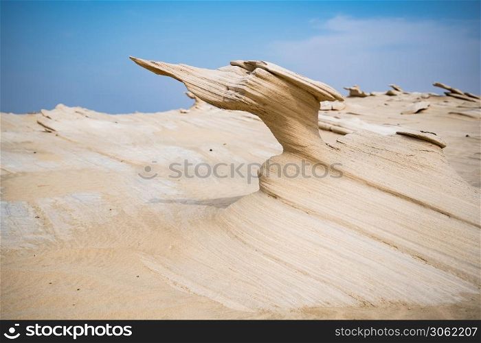 Al Wathba sand stones or Fossil Dunes in the desert of Abu Dhabi, United Arab Emirates. Al Wathba Fossil Dunes, Abu Dhabi, UAE