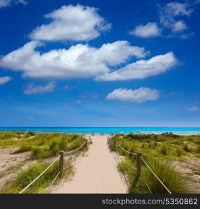 Alaior Cala Son Bou in Menorca turquoise beach at Balearic islands