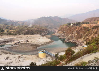 Alaknanda river flow near Srinagar in Uttarakhand, India