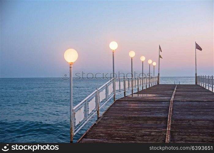 Alanya dock in the evening. Alanya city, view from the beach, one of the famous destinations in Turkey