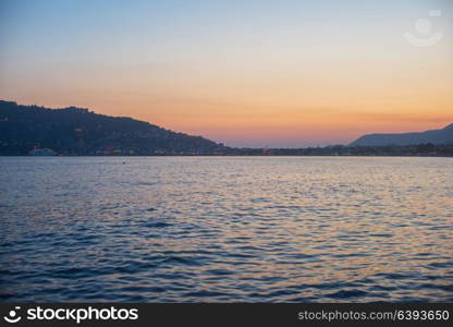 Alanya in the evening. Alanya city, view from the beach, one of the famous destinations in Turkey