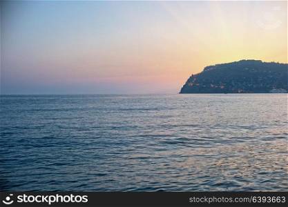 Alanya in the evening. Alanya city, view from the beach, one of the famous destinations in Turkey