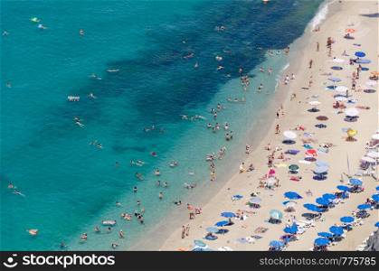 Alanya/Turkey-June 25,2019: Alanya Coast in summer. It is preferred by many local and foreign tourists for vacation.The photo was taken from the cable car descending from Alanya Castle.