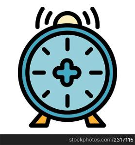 Alarm clock icon. Outline alarm clock vector icon color flat isolated. Alarm clock icon color outline vector