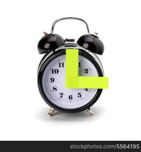 Alarm clock with sticky paper isolated on white background