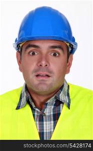 Alarmed construction worker
