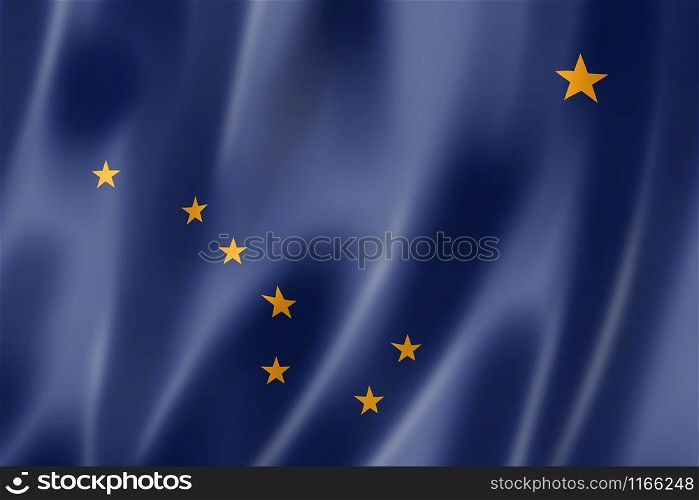 Alaska flag, united states waving banner collection. 3D illustration. Alaska flag, USA