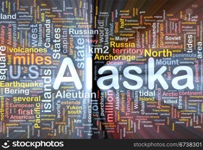 Alaska state background concept glowing. Background concept wordcloud illustration of Alaska American state glowing light