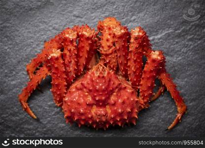 Alaskan King Crab Cooked steam or Boiled seafood on dark background - Red crab hokkaido