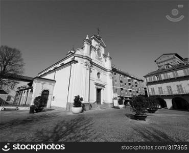 ALBA, ITALY - CIRCA FEBRUARY 2019: San Giovanni Battista (John the Baptist) church in black and white. San Giovanni Battista church in Alba in black and white