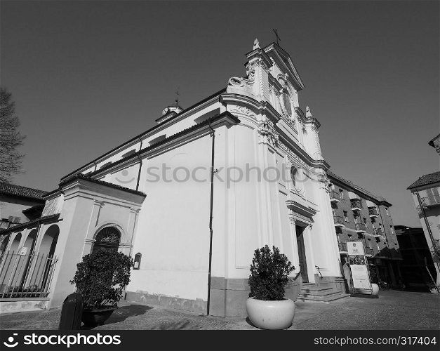 ALBA, ITALY - CIRCA FEBRUARY 2019: San Giovanni Battista (John the Baptist) church in black and white. San Giovanni Battista church in Alba in black and white