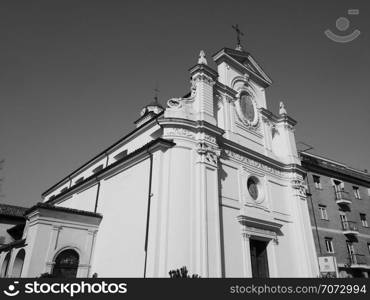 ALBA, ITALY - CIRCA FEBRUARY 2019: San Giovanni Battista (John the Baptist) church in black and white. San Giovanni Battista church in Alba in black and white