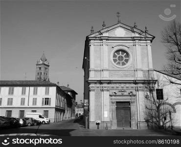 ALBA, ITALY - CIRCA FEBRUARY 2019: Santa Caterina (Saint Catharine) church in black and white. Santa Caterina church in Alba in black and white