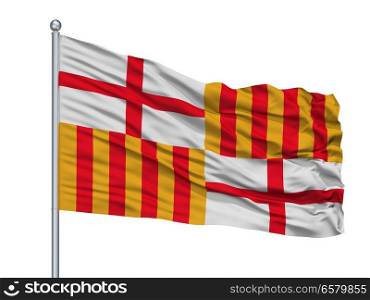 Albacete City Flag On Flagpole, Country Spain, Isolated On White Background. Albacete City Flag On Flagpole, Spain, Isolated On White Background