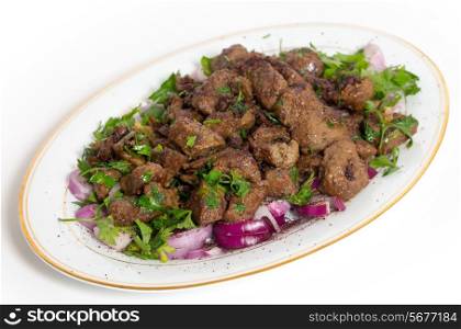Albanian Liver, a traditional Turkish spiced lamb&rsquo;s liver recipe popular throughout the Middle East