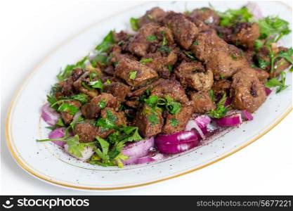 Albanian Liver, a traditional Turkish spiced lamb&rsquo;s liver recipe popular throughout the Middle East