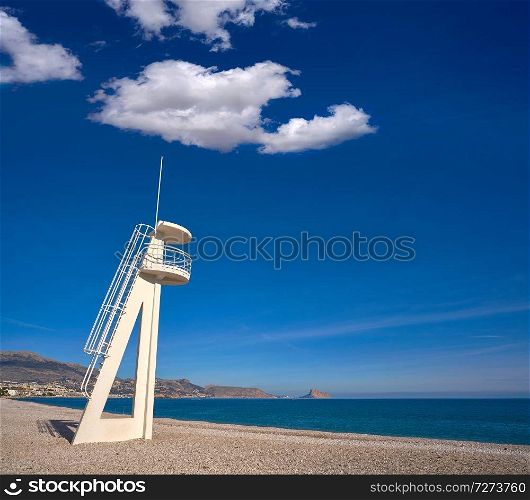 Albir beach in Alfas del Pi of Alicante Spain at Cota Blanca baywatch tower
