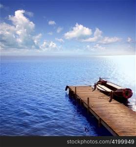 Albufera blue boats lake in El Saler Valencia Spain