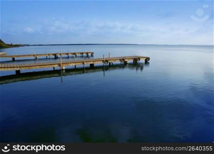 Albufera lake wetlands wooden pier in Valencia Spain