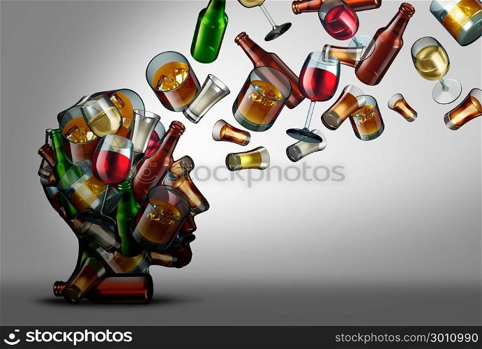 Alcohol education and awareness of the risk or dangers of drink consumption as a 3D illustration.