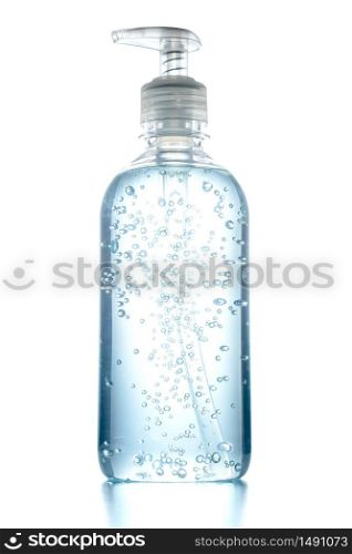 Alcohol gel pump bottle on a white background