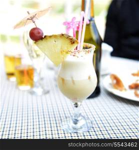 alcoholic cocktail pina colada in glass