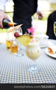 alcoholic cocktail pina colada in glass