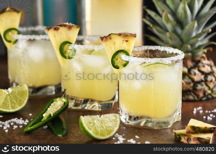 Alcoholic cocktail Pineapple Margarita, tequila with lime and jalapeno