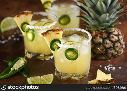 Alcoholic cocktail Pineapple Margarita, tequila with lime and jalapeno