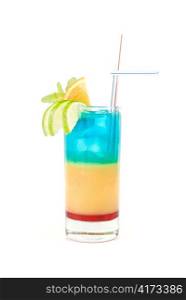 Alcoholic cocktails with lime, orange and mint decorated isolated on white background