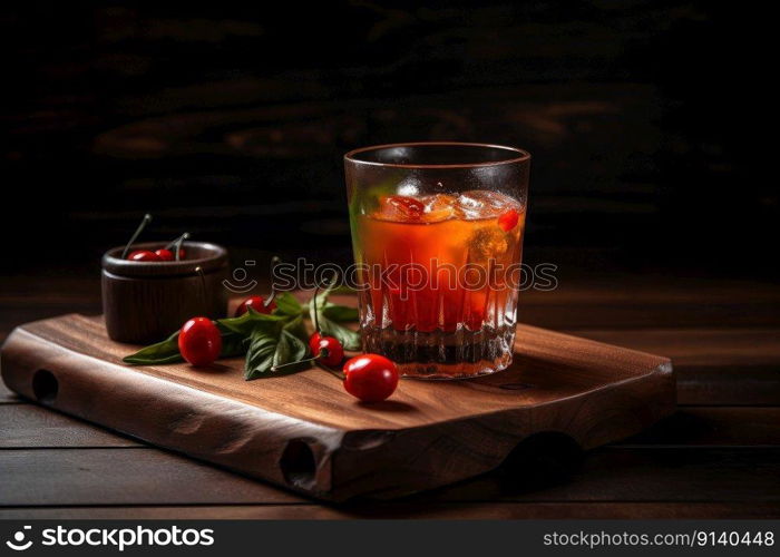 Alcoholic drink with tropical fruits of red pepper Illustration Generative AI

