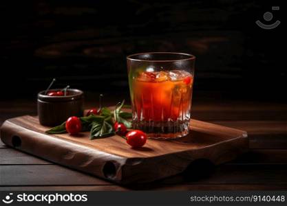 Alcoholic drink with tropical fruits of red pepper Illustration Generative AI
