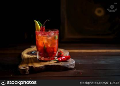 Alcoholic drink with tropical fruits of red pepper Illustration Generative AI 