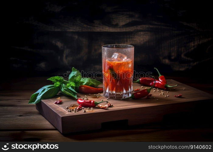 Alcoholic drink with tropical fruits of red pepper Illustration Generative AI 