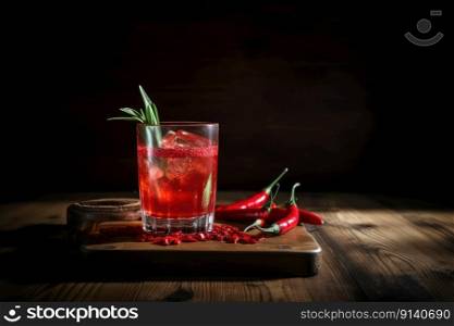 Alcoholic drink with tropical fruits of red pepper Illustration Generative AI 