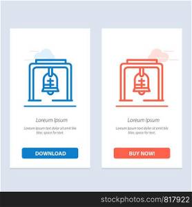 Alert, Bell, Christmas Bell, Church Bell Blue and Red Download and Buy Now web Widget Card Template