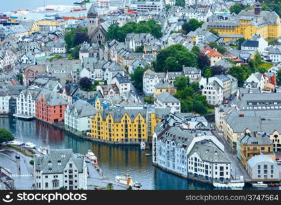Alesund town (Norway) summer view from above