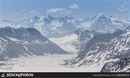 Aletsch Glacier landscape in the Jungfraujoch, Alps, Switzerland