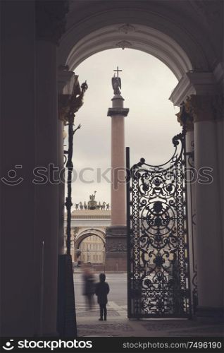 Alexander Column in the center of Palace Square, St. Petersburg