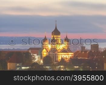 Alexander Nevsky Cathedral on Toompea hill at night.. Tallinn. Alexander Nevsky Cathedral.