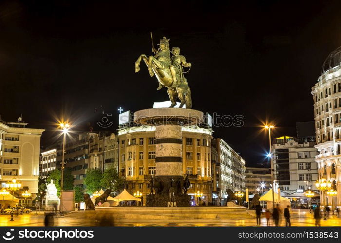 Alexander the Great Monument in Skopje in a beautiful summer nigth, Macedonia