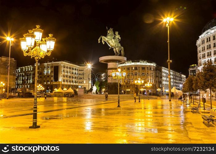 Alexander the Great Monument in Skopje in a beautiful summer nigth, Macedonia